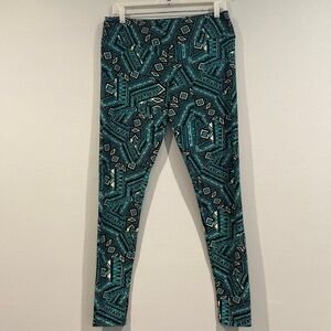 Blue, Black, and White Aztec Patterned Lularoe Leggings-Soft- Size Tall & Curvy